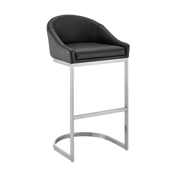 Armen Living Atherik Bar Stool in Brushed Stainless Steel with Black Faux Leather 840254335813 - main